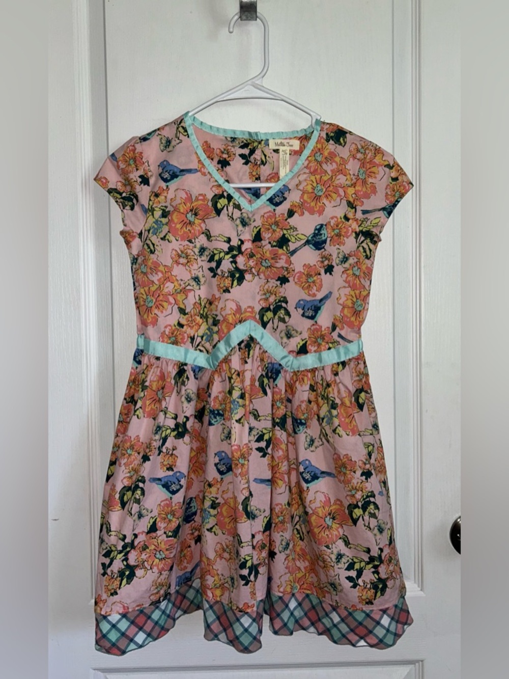 Matilda Jane Bird Dress Floral Pink Short Sleeve Sz 10 Cottagecore